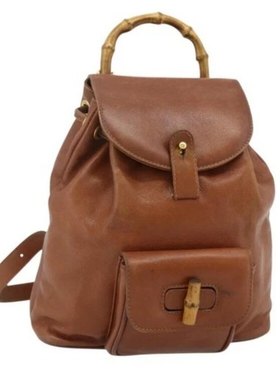 GUCCI Bamboo Backpack Leather Brown Gold 003 3444 0030 Auth bs35138 main image 6